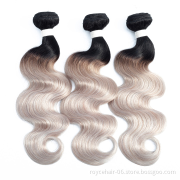 100% Brazilian Human Hair Bundles with Lace Closure  Ombre Color 100% Human Hair Extensions Body Wave  OT Silver Hair
